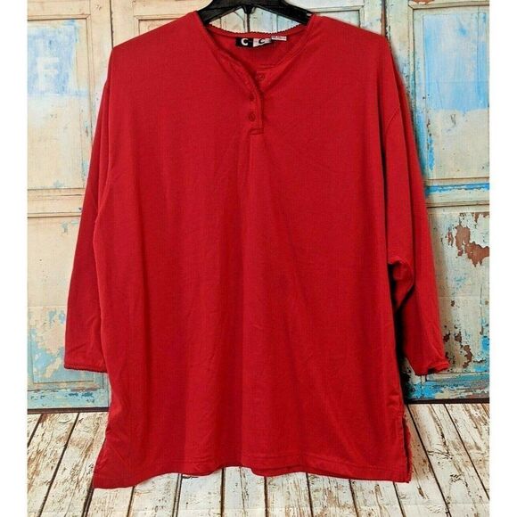 C Basics C Womens Size 26/28 Red Long Sleeve Casual Pullover Henley T-Shirt - Picture 1 of 7
